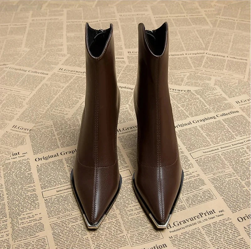 Pointed Toe Women's Ankle Boots Fashion Back Zippers Short Botas Ladies Elegant Square High Heel Winter Women's Footwear