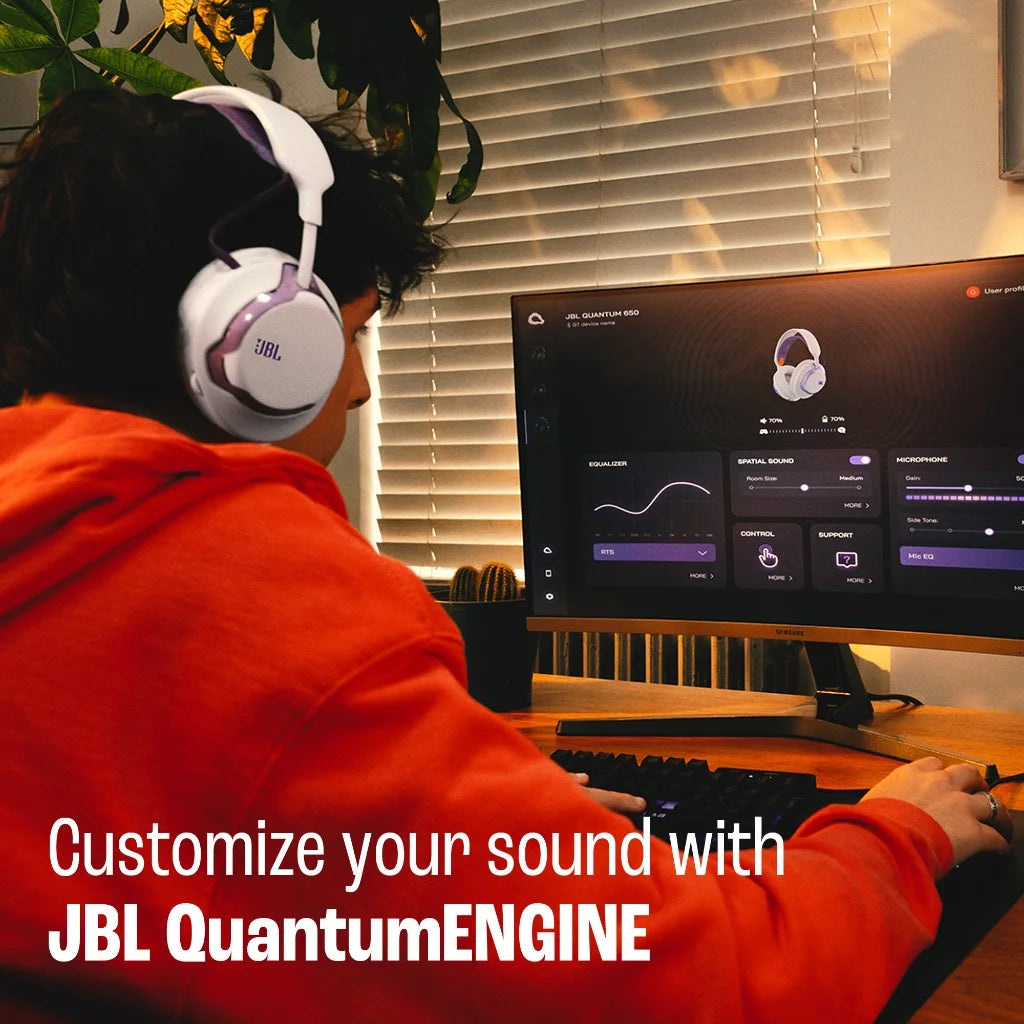 JBL Quantum 650 Wireless Gaming Headset, Over-Ear Headphones with Mic, Spatial Audio Gaming Headphones for E-Sports