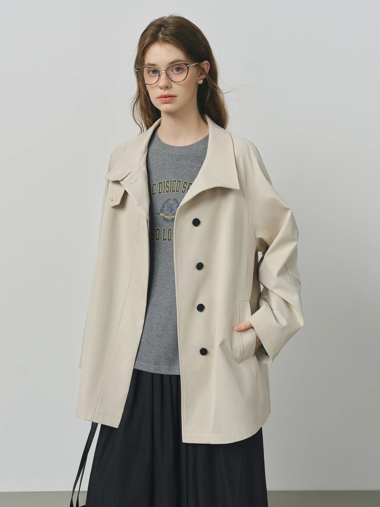 FSLE British Style Design Stand Collar Windbreaker Trench Jacket for Women 2025 Autumn New Arrival Casual Chic Coats for Women