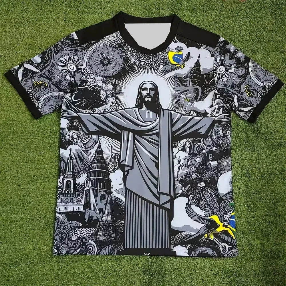 Summer Football Breathable Quick-drying Training Top Brazil Special Edition Jesus Black Grey Football Jersey Men Outdoor Tshirts