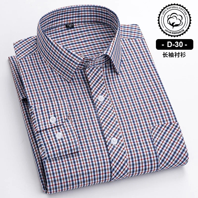 New Cotton Plaid Casual Shirts For Men Long Sleeve Fashion Print Checked Regular Fit Mens Plaid Shirts Dress Daily Clothing Soft
