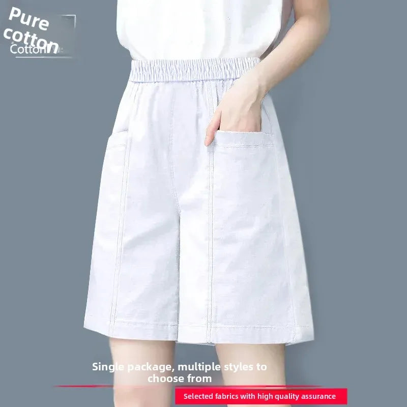 Summer Casual Loose High Waist Slimming Cotton Wide Leg Five-Quarter Length Women's Shorts Versatile Workwear Style Shorts