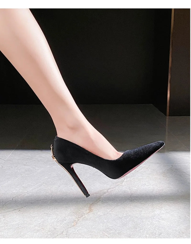 Luxury Designer Women Shoes Exquisite Metal Decoration Pointed Tip High Heels for Woman Elegant French Casual Shoe Zapatos Mujer