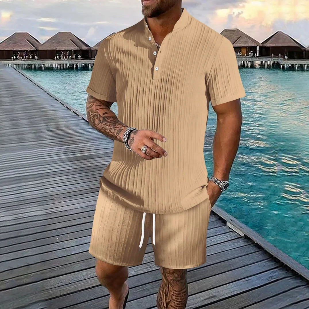 Men's summer loose-fitting shirts, casual loose-fitting short-sleeved breathable shorts, beachwear, simple and fashionable style