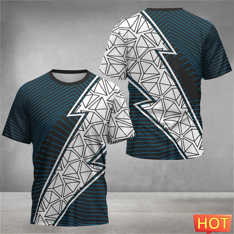 Simple Geometric Graphic Sports T Shirts For Men Summer Fashion Short Sleeve 3D Printed Badminton T-shirts Loose Breathable Tees