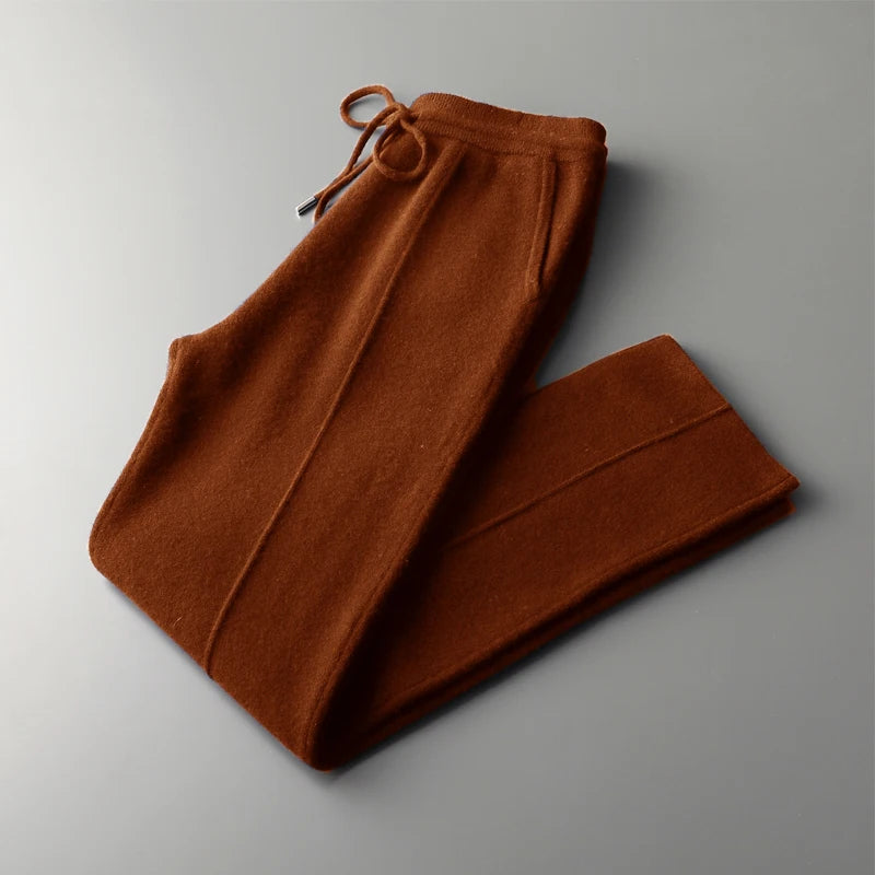 Autumn And Winter New Thick Leisure Cashmere Pants Men's Slim Knitted Pants 100% Pure Wool Pants To Keep Warm
