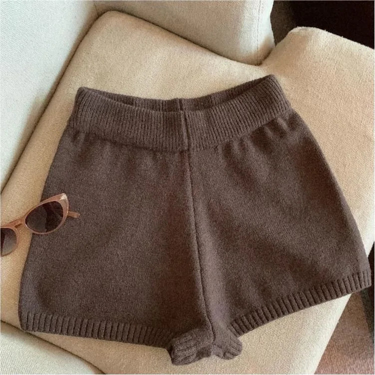 High-Waisted Elastic Knit Shorts Women's Anti-Exposure Outerwear Warm Pants Base Layer Thermal Pants Harajuku Vintage Y2K Shorts