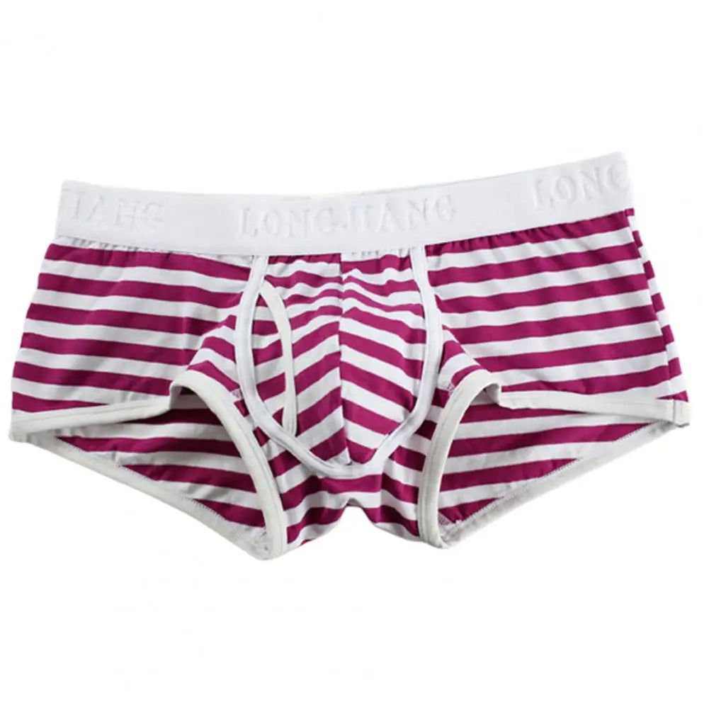 Men Boxer Stripe Side Opening Sexy Mid Rise Male Underpants Comfortable Thin Men Underwear For Bathroom