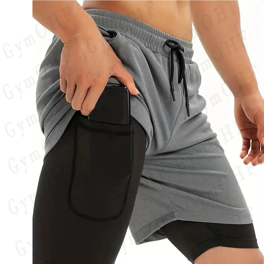 LONSDALE Men's Pattern Printed Fitness Shorts Double Layer 2-in-1 Fast Drying Fitness Outdoor Leisure Training Sports Shorts