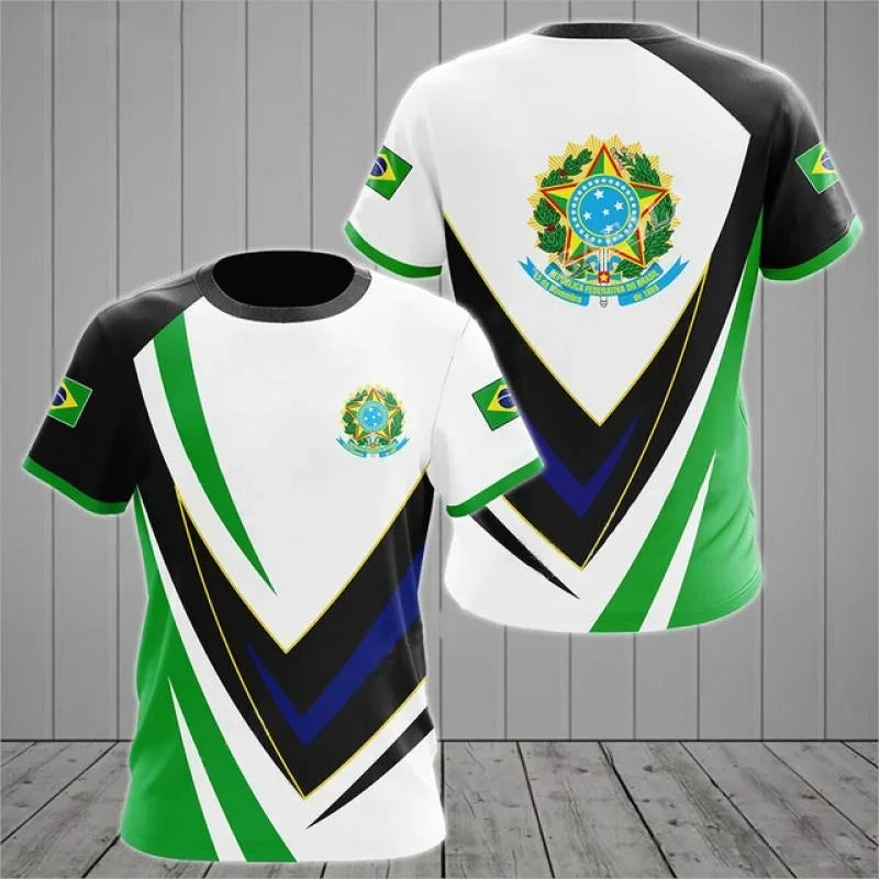3D Printed Brazil Flag T Shirt Men Brazilian Football Pattern T-Shirts Summer Street Sports Round Neck Tops Short Sleeve Tees