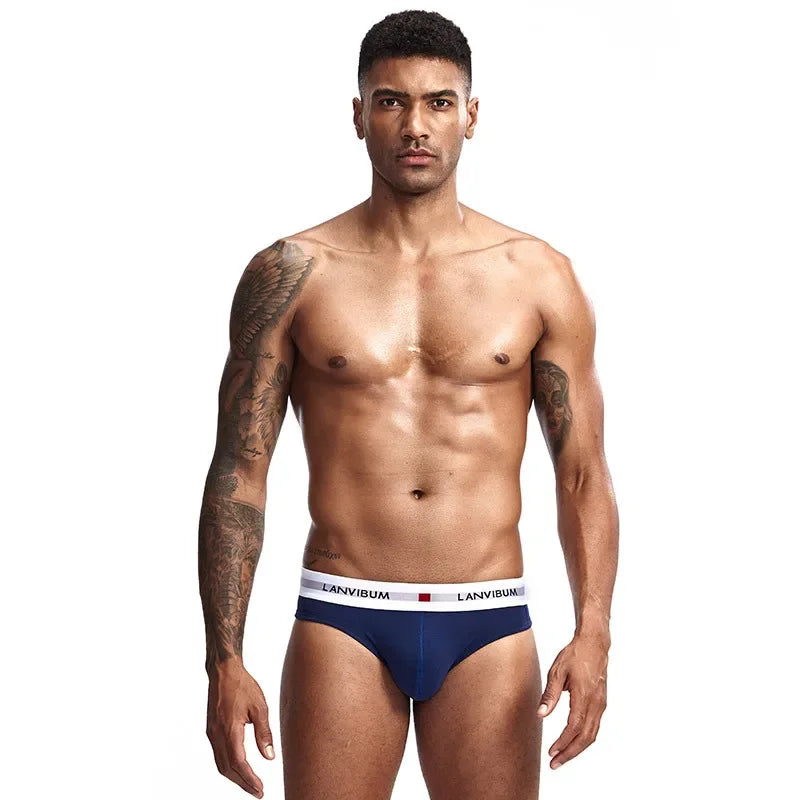 3pcs Men's Pure Cotton Low Waist Elastic Sexy Loose Breathable Youth Pant Headband Underwear Summer Cotton Briefs