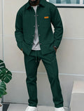 2026 New Men's Casual 2 Piece Tracksuit Fall Waffle Knit Solid Color Lapel Collar Button Jacket with Pockets Long Pants Set