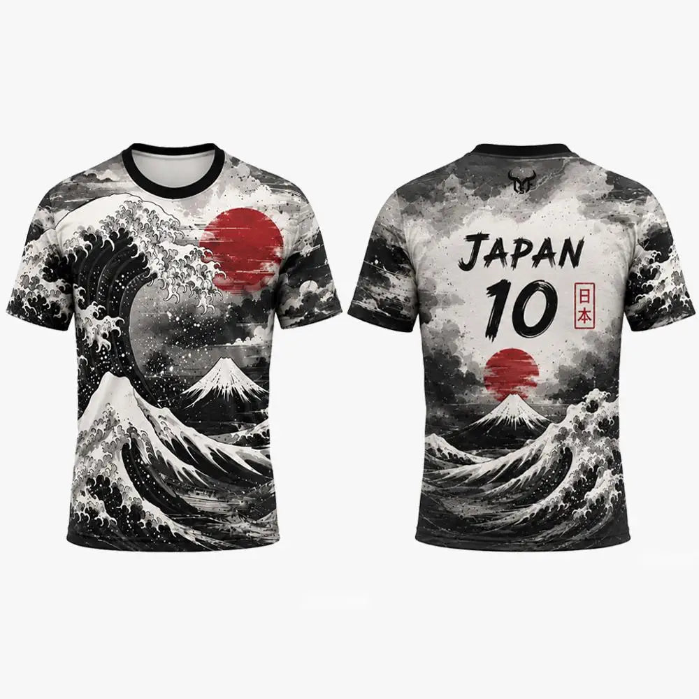 Japanese Ukiyo-e Wave Print Jersey Outdoor Sports Quick-drying Short Sleeve Football T-shirt Street Casual Unisex Round Tops