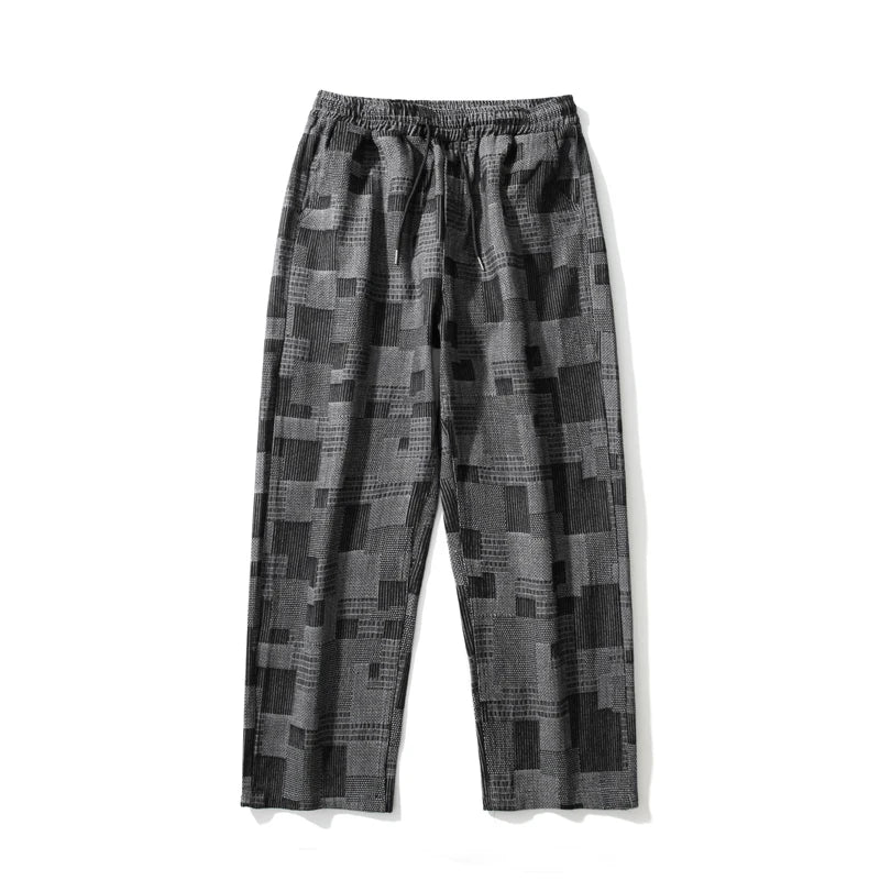 Blue Black Plaid Jeans Men Retro Casual Wide-leg Jeans Mens Streetwear Loose Hip-hop Straight Denim Trousers Men Vintage Jeans