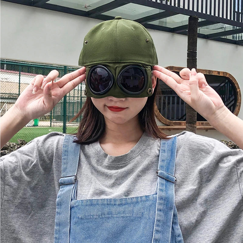 Hip Hop Aviator Hat With Sunglasses For Men Women Fashion Glasses Bonnet Summer Outdoor Sun Visors Fashion Punk Baseball Cap