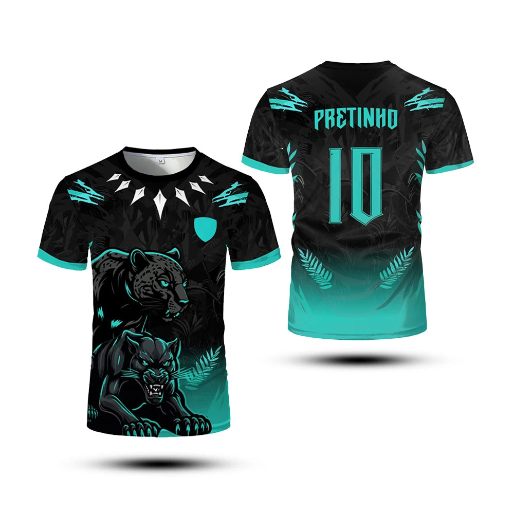 New Summer Men's T-shirt Sports Top Printed Black Panther Training Jersey Quick-drying Breathable And Comfortable Football Shirt