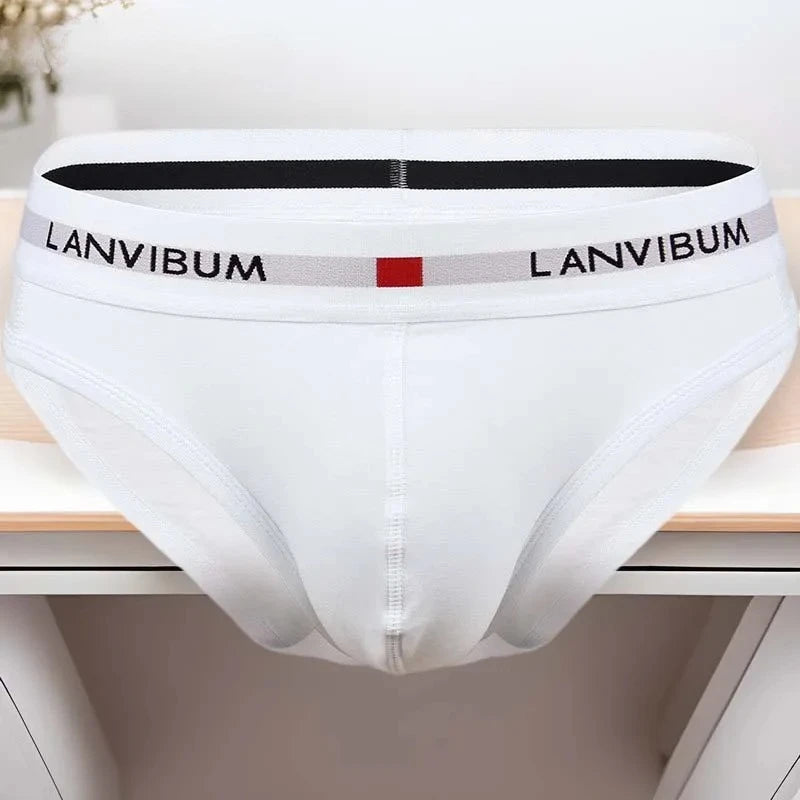 3pcs Men's Pure Cotton Low Waist Elastic Sexy Loose Breathable Youth Pant Headband Underwear Summer Cotton Briefs