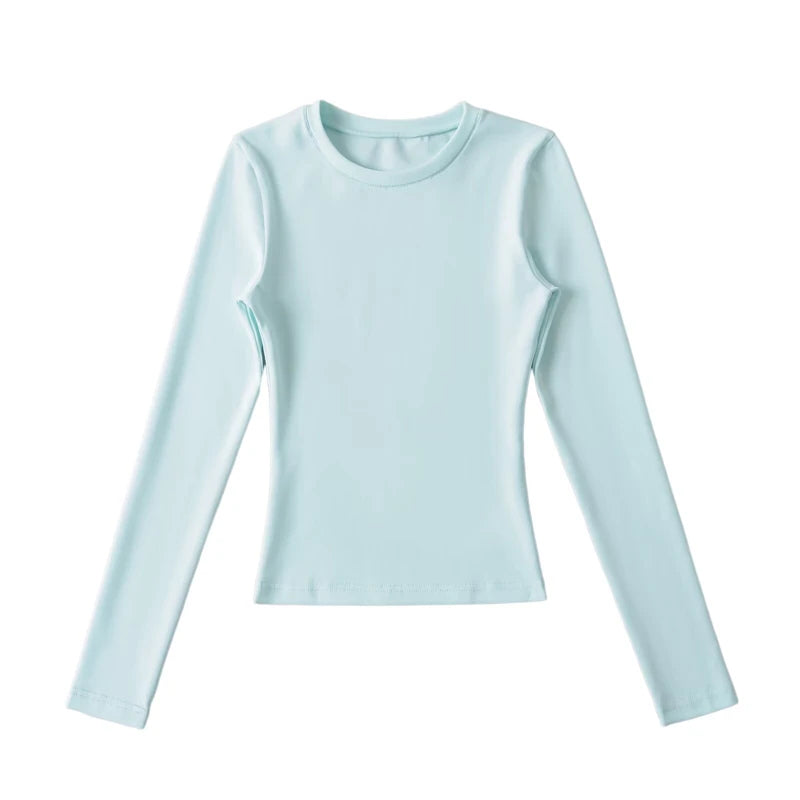 LUNDUNSHIJIA O-neck Long Sleeve T-shirts For Women 2025 New Spring Ladies Solid Cotton Slim Tee Shirts 10 Colors
