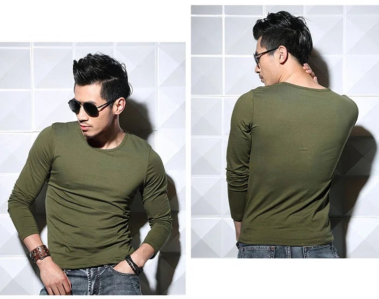 Men's Long Sleeve V Neck T Shirt 2026 MRMT Men T-shirt Slim Solid Tight Man T Shirt Tops Tees Clothing
