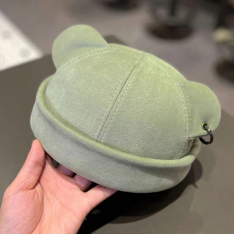 Unisex Cat Ear Cute Dome Caps Men Women Melon Beanie Htas Solid Color Autumn Winter Hip Hop Hat Fashion Korean Version Melon Cap