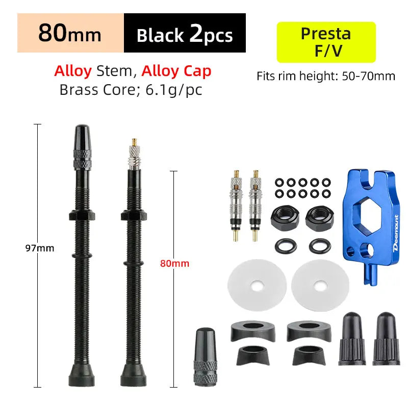 Deemount 2pcs 40/60/80mm Bike Presta/FV Valve Stem for Tubeless Tire MTB Road Bike Bicycle No Tube Rim Parts