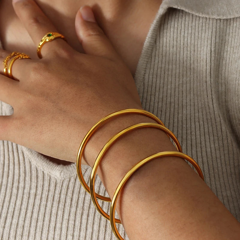 Fashionable Stainless Steel Bracelet For Women Round Minimalist Elegant Gold Color Bracelet Women's Accessories Popular Jewelry
