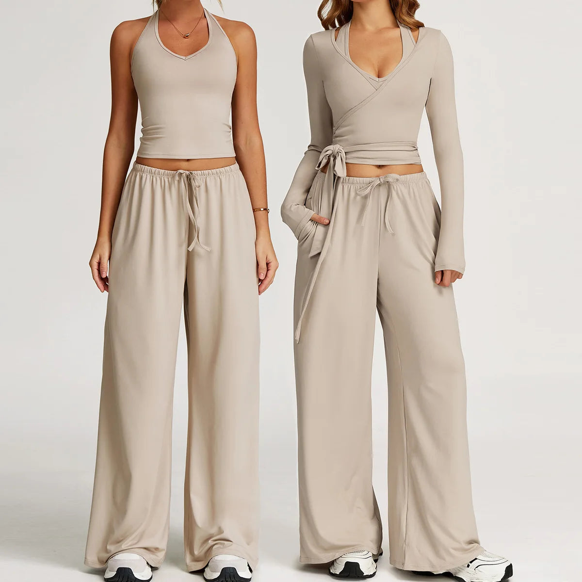 New Women Yoga Set 2/3 Pieces Long sleeves Workout Tracksuit Sportswear Gym Clothing Wide-leg sport pants Fitness Sports Suit