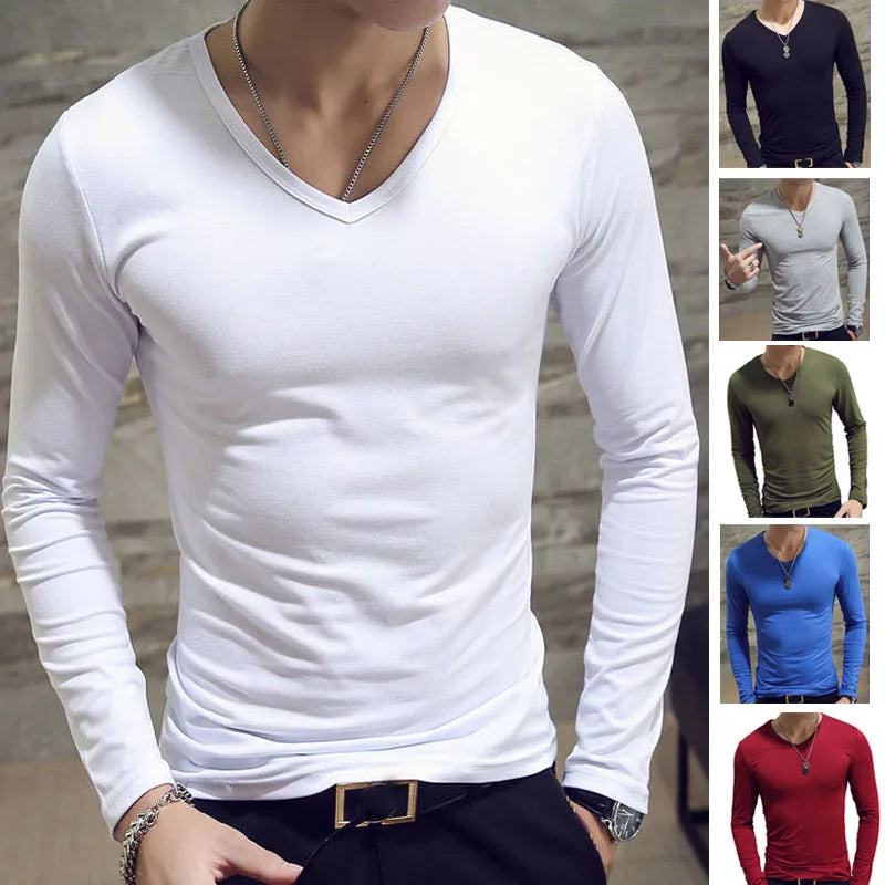 1pcs Spring Autumn Men Long Sleeve T Shirt Mens Thin Solid Casual T-shirts Classic Clothes Men's T-shirts Male Thermal Tops