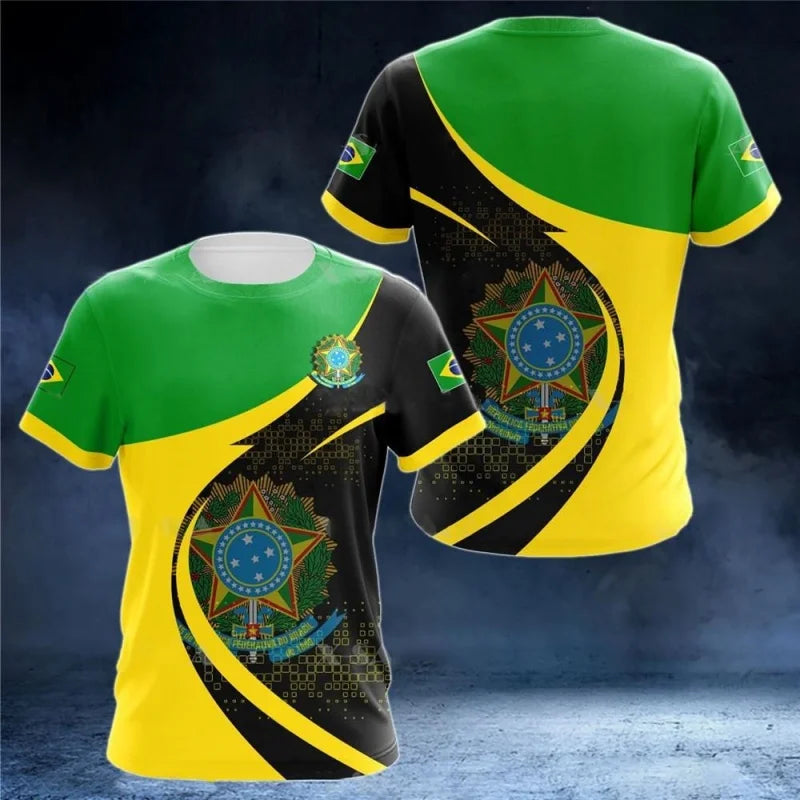 3D Printed Brazil Flag T Shirt Men Brazilian Football Pattern T-Shirts Summer Street Sports Round Neck Tops Short Sleeve Tees