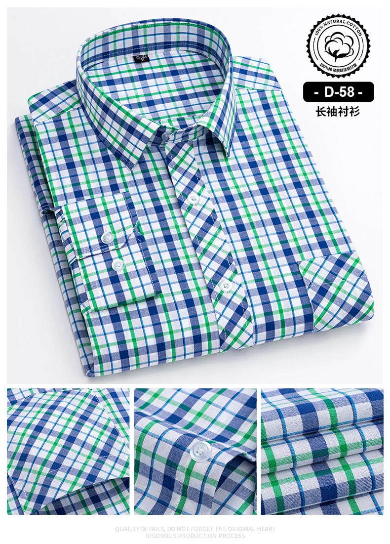New Cotton Plaid Casual Shirts For Men Long Sleeve Fashion Print Checked Regular Fit Mens Plaid Shirts Dress Daily Clothing Soft