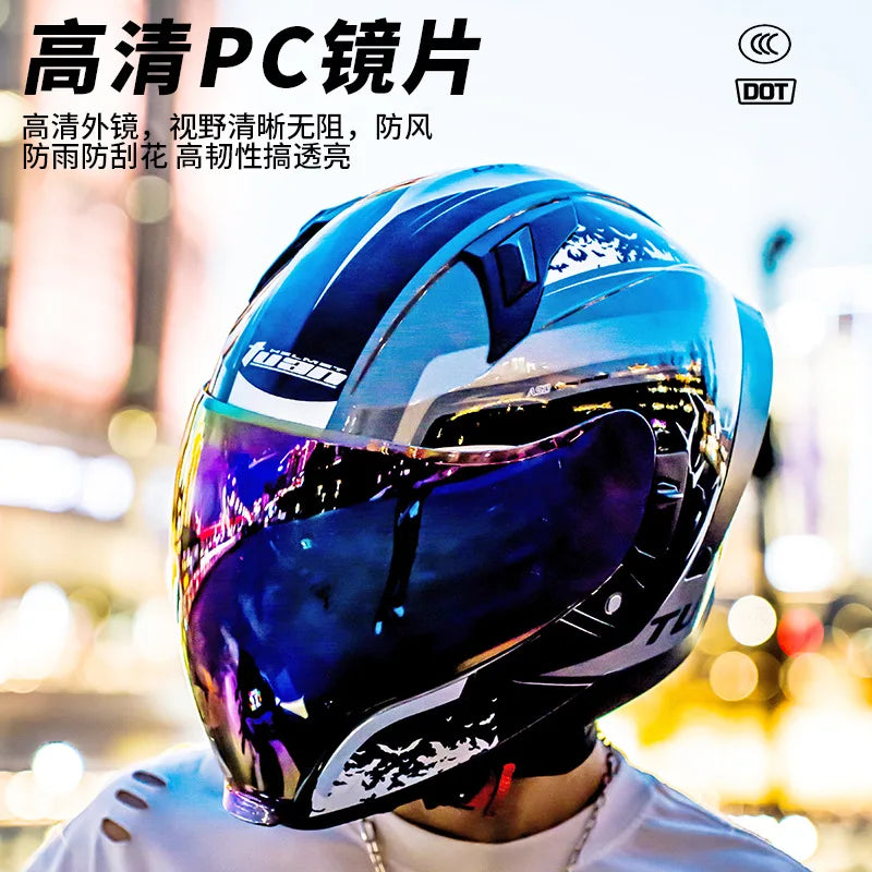 2026 New Motorcycle Helmet Standard DOT Double Mirror Drinkable Water Ghost Face Helmet Cycling Locomotive Full Helmet