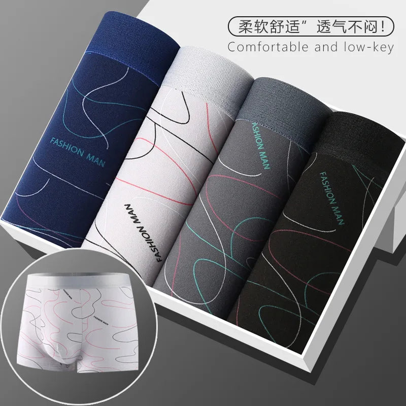 Underwear Man 2025 briefs mid-waist geometric print underpants solid cotton comfortable men's boxer briefs cheap clothing