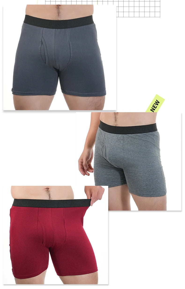 Mens Long Boxer Briefs Youth Sports Underwear Cotton Underpants Breathable Stretch Panties Plus Size Boxers Shorts Mens Gifts