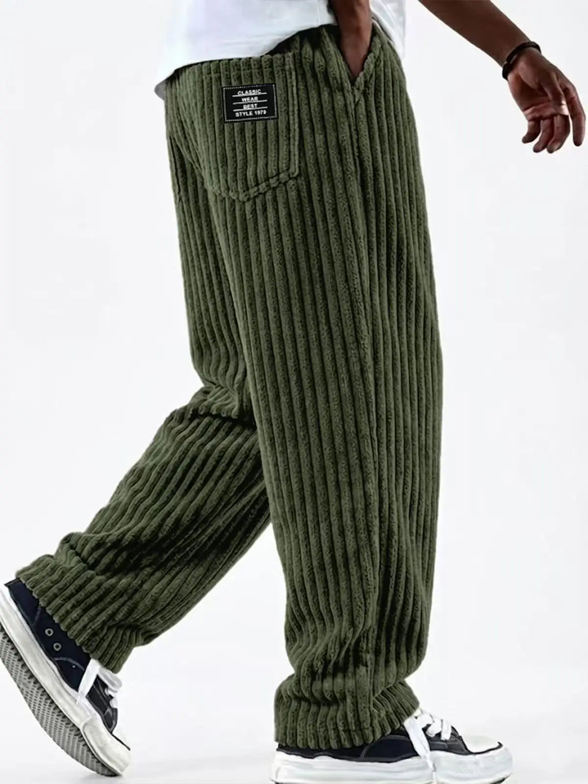 Retro Vertical Striped Men's Pants Corduroy Casual Pocket Trousers Loose Baggy Pants Straight Sweatpants Outdoor Streetwear