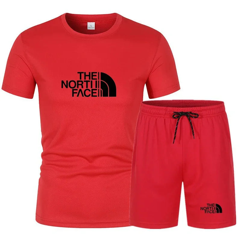 The new slim-fit men's mesh sports outfit includes a T-shirt and trousers, a two-piece set. It is a fashionable sports outfit in