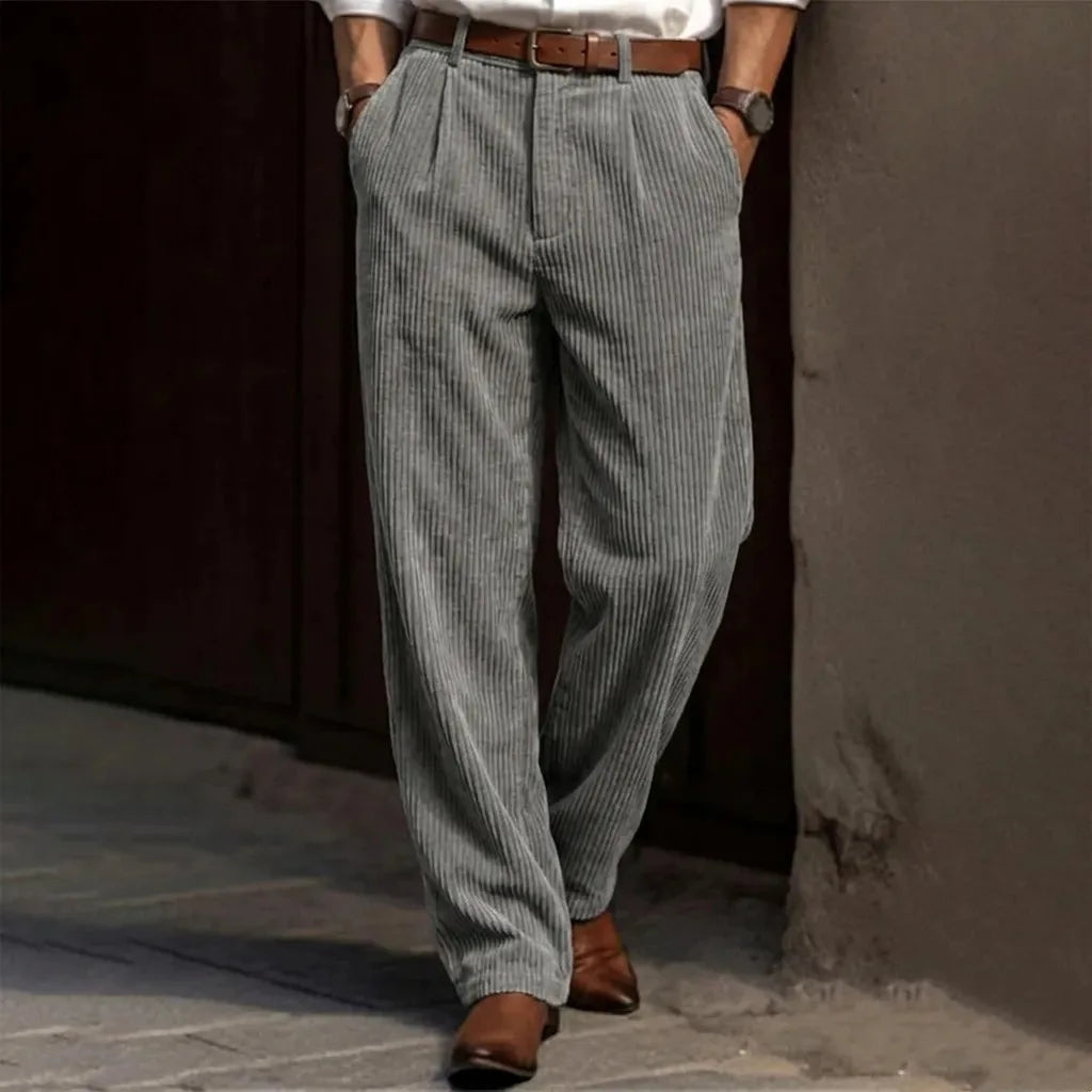 Spring and Autumn Men's Corduroy Pants - New Streetwear Style - Stretch-Fit Casual Striped Trousers - Fashionable Business Pants