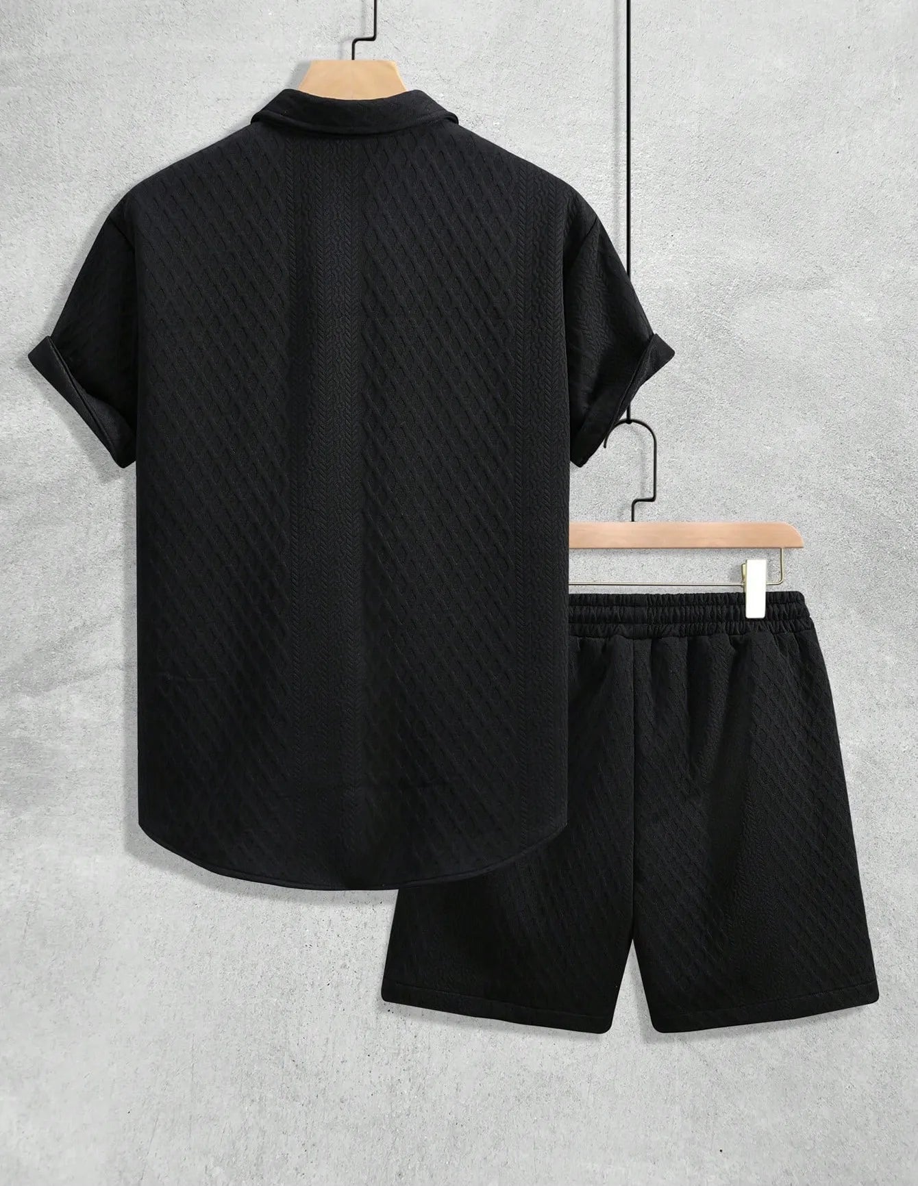 Men's Textured Short Sleeve Shirt & Shorts Set | Casual Two-Piece Outfit | Lightweight Summer Streetwear