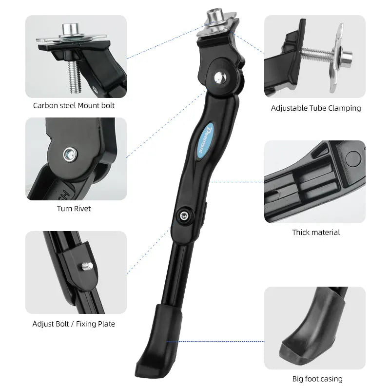 Bicycle Mid Kickstand 24-27.5in Height Adjust MTB Aluminum Alloy Support 13-31cm Pipe Clamping Big Foot Casing Road Sturdy Rack