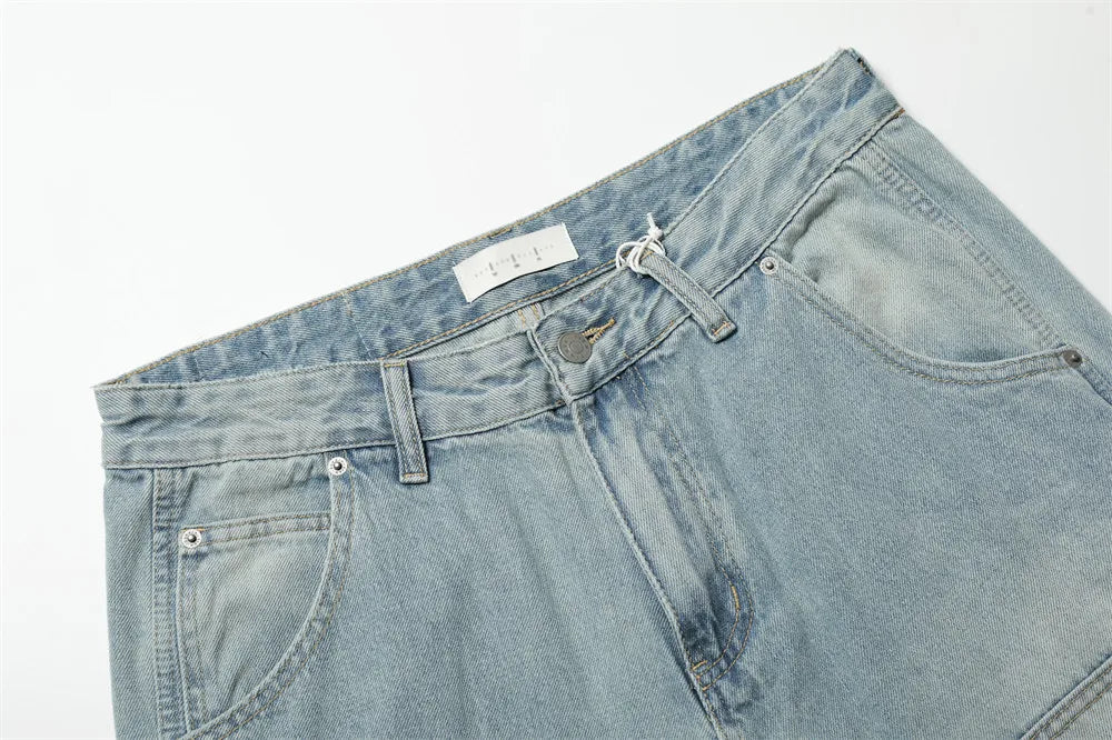 Pigeons Print Carpenter Denim Pant Mens Pocket Retro High Street Washed Distressed Loose Wide Leg ARC 3D JEANS