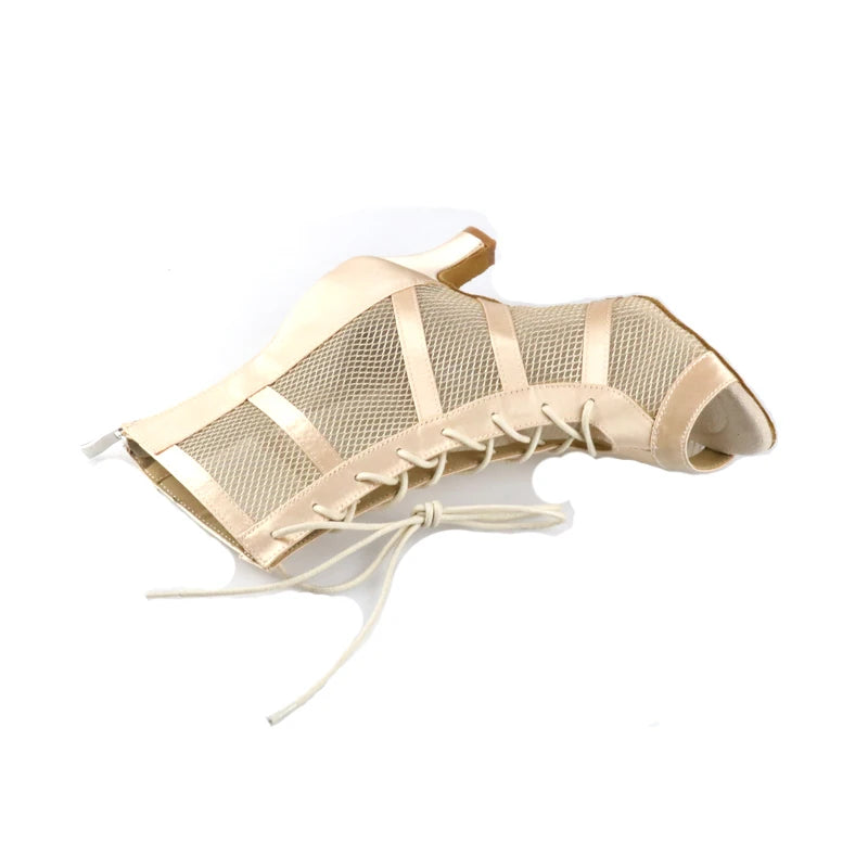 Loogtshon salsa dance shoes woman Latin  dance shoes black shoes for women Long Boots Hollow Diamond Shoes Black Dance Heel High