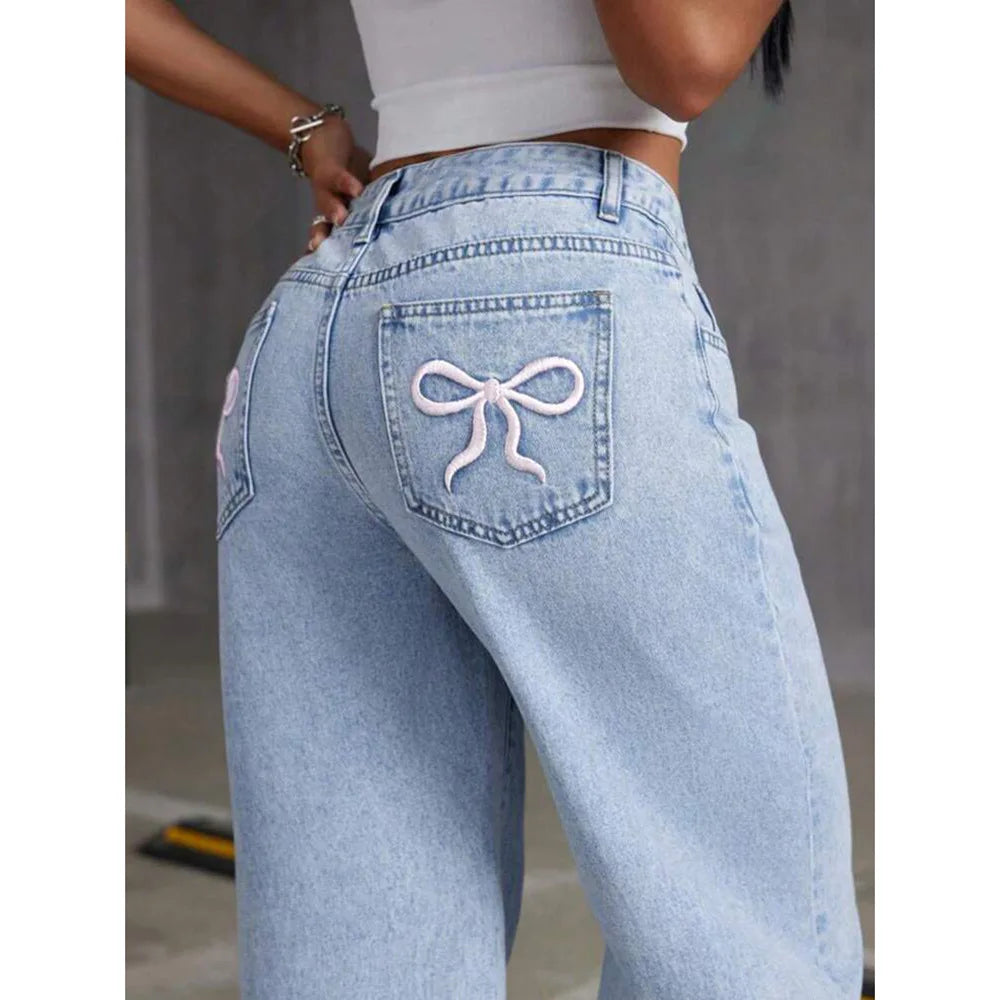 High Waist Loose Straight Wide Leg Denim Pants Women Vintage Casual Drape Long Jeans