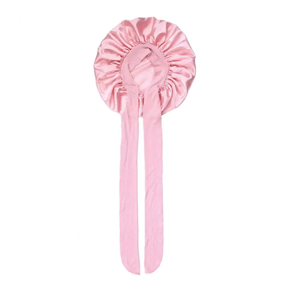 Women Sleeping Hair Bonnet with Tie Band Night Sleep Cap Adjustable Silk Satin Bonnet Wrap for Braids Long Curly Hair