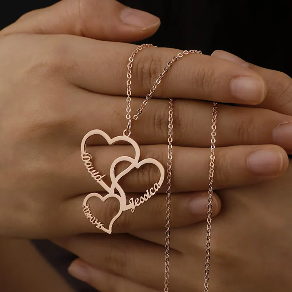 Personalized Heart Name Necklace Customized 2-5 Heart Name Pendant Family Necklace Stainless Steel Jewelry Mother's Day Gift