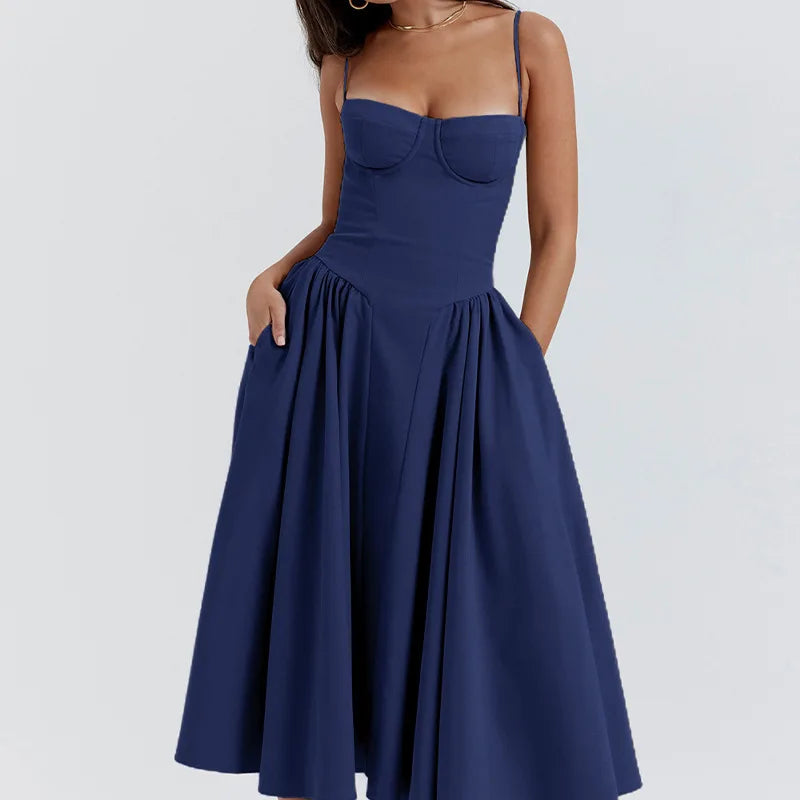 Summer Sexy Tube Top Waisted Camisole Dress Women Elegant Sleeveless Backless Pleated Female Party Evening Dresses