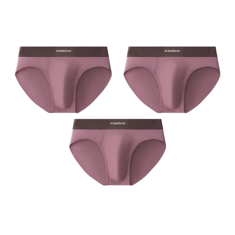 3Pcs Men’s Cotton Briefs No Fly Mid Waist U Convex Pouch Triangle Underpants Solid Color Breathable Summer Daily Underwear Male