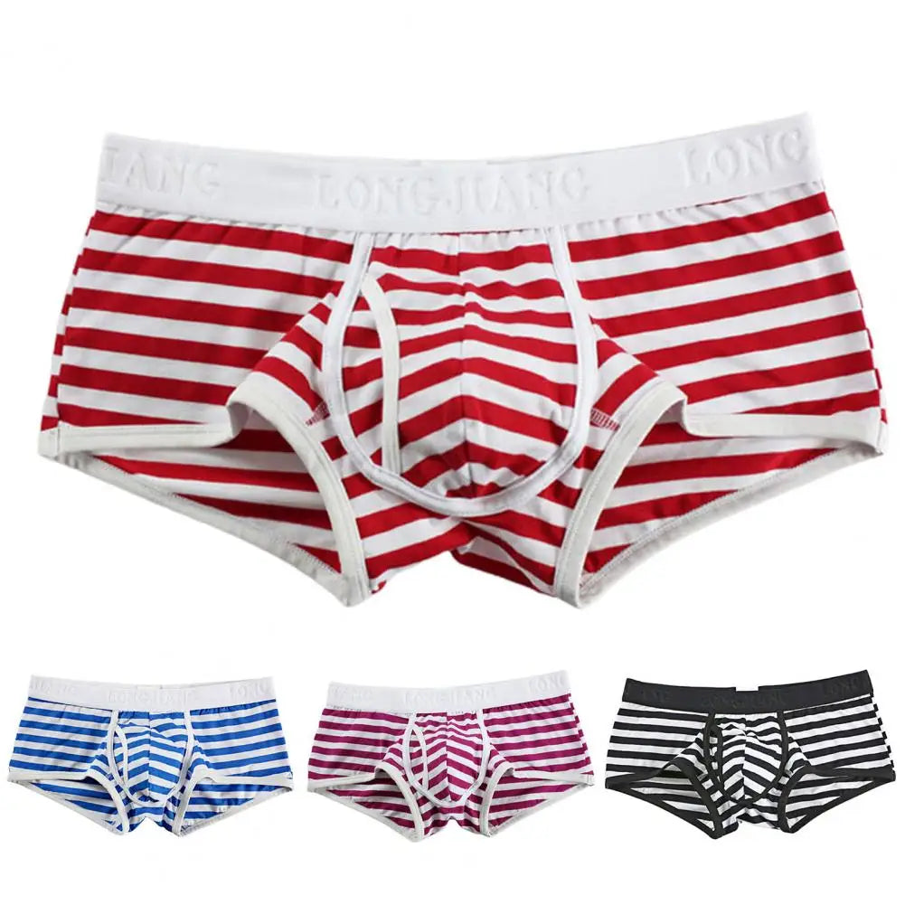 Men Boxer Stripe Side Opening Sexy Mid Rise Male Underpants Comfortable Thin Men Underwear For Bathroom