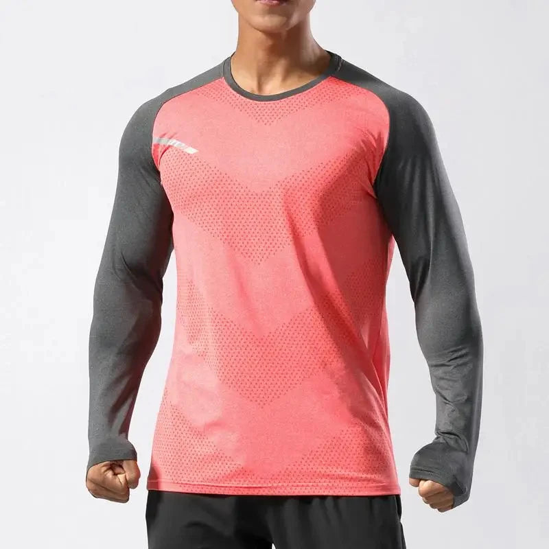 Simple Contrast Color Sports T Shirt For Men Fashion Fitness 3D Printed Long Sleeve Sportswear T-shirt Loose Breathable Gym Tees