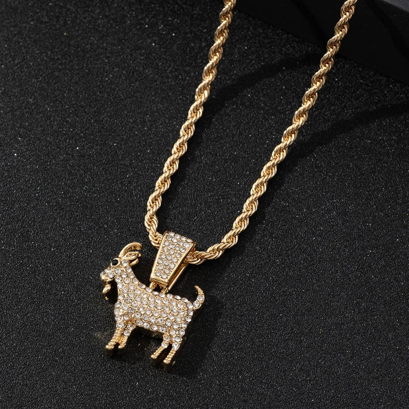 Fashion Gold Silver Plated Goat Pendant Necklace Hip Hop Tennis Chain Necklaces For Women Mens Gifts Motivation Jewelry