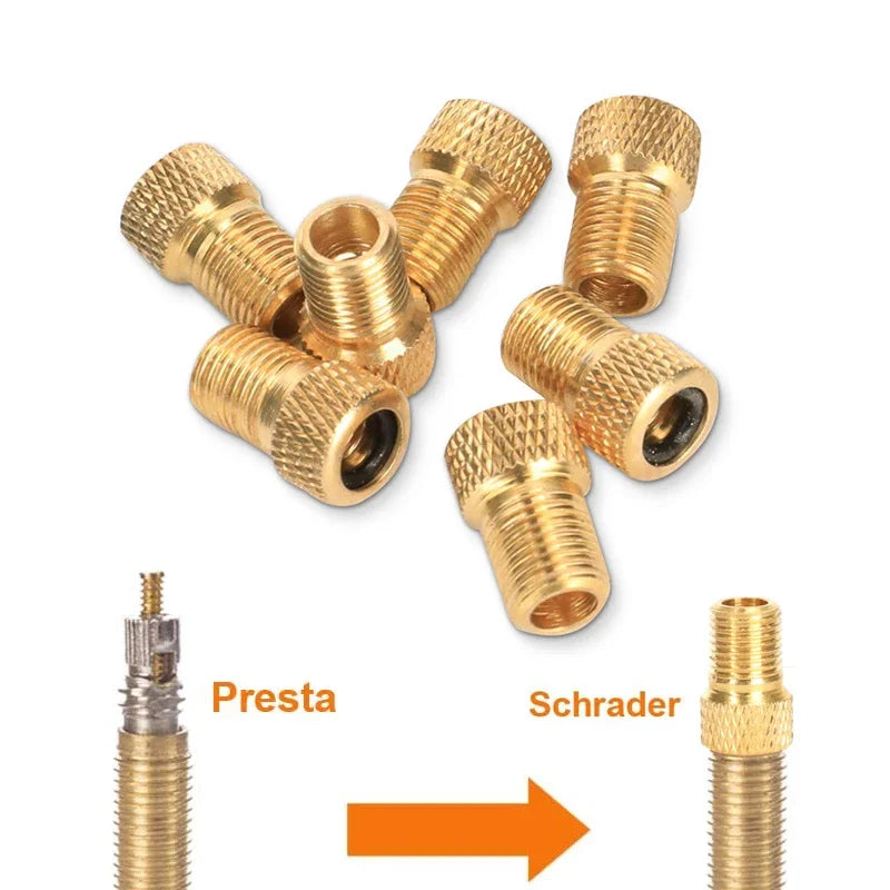 Bicycle Presta To Schrader Adapter Bike Tire Valve Adapter Copper Golden Bicycle Pump Tire Valve Connectors F/V To A/V Converter