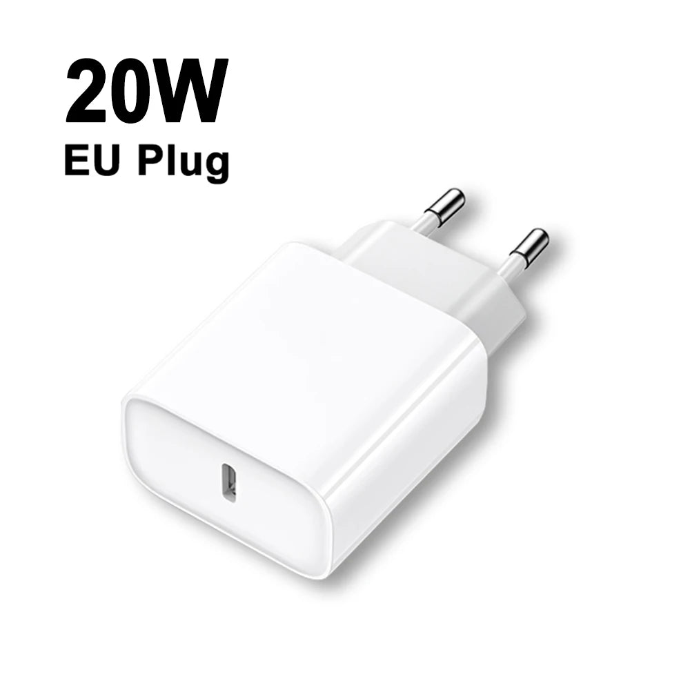 PD Charger 20W Fast Charging USB Type C Power Adapter For iPhone Apple 17 16 15 Pro Max iPad XiaoMi Samsung Quick Charger Cable